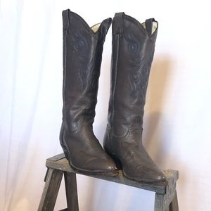 Grey and blue cowboy boots